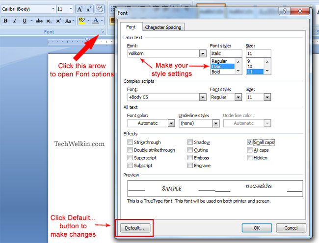 How To Change Default Font In MS Word