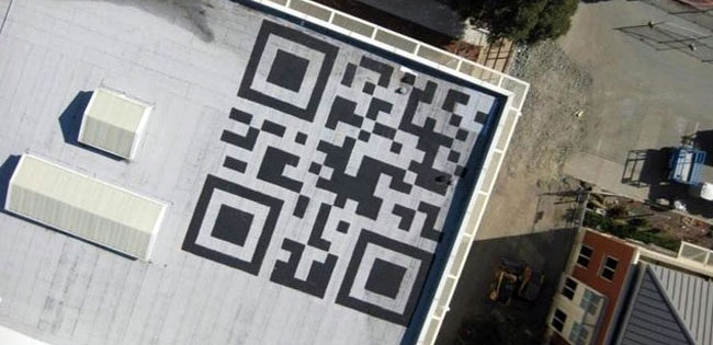 QR Code on the rooftop of Facebook Head Quarter building.