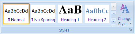 Styles box on MS Word Ribbon Bar