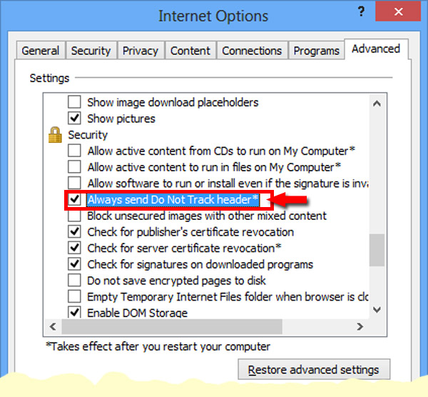 Do Not Track option in Internet Explorer.