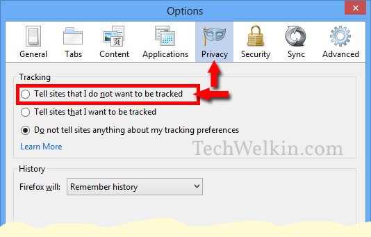 Do Not Track option in Mozilla Firefox.