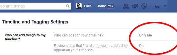 Facebook Timeline and Tagging Settings.