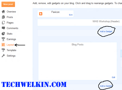 Layout tab in Blogger