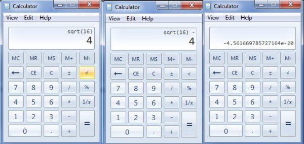 Windows calculator bug (shown with number 4)