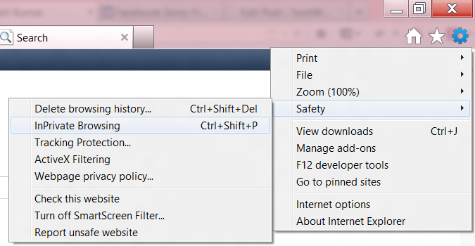 Image of InPrivate browsing in Internet Explorer
