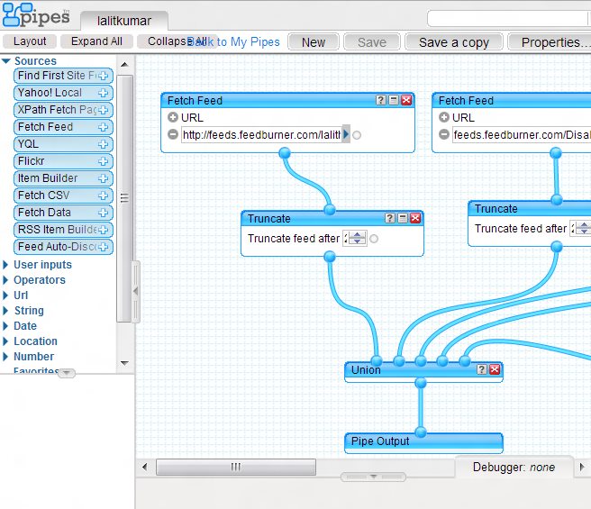 Screenshot of Yahoo! Pipes canvas