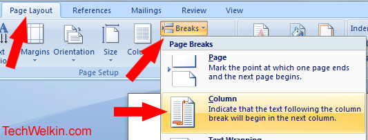 Insert Column Break in MS-Word