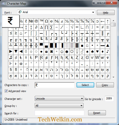 You can find Indian Rupee symbol in Windows Charmap.