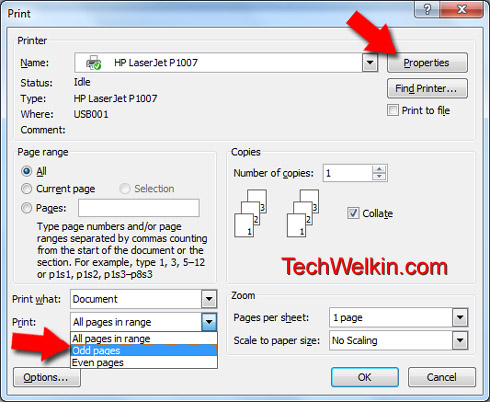 Print dialog box which comes up when you select File > Print