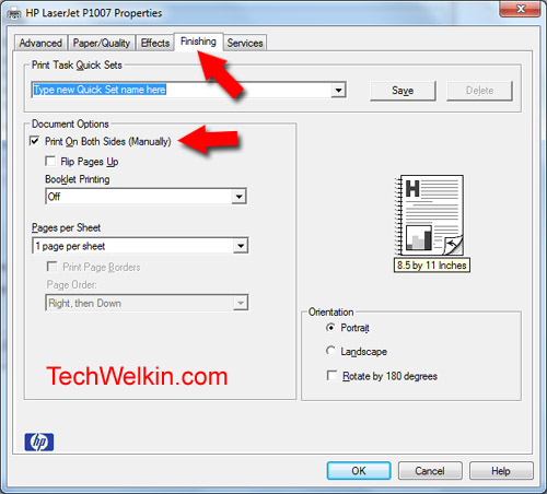 Printer properties dialog box