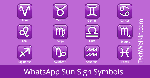 Zodiac Symbols (sun signs) in WhatsApp