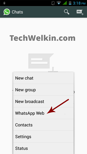 WhatsApp Web option in an Android based mobile phone. This option allows you to use WhatsApp on PC.