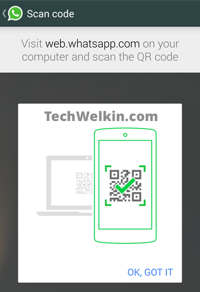 WhatsApp Web help screen. It prompts you to scan QR Code.