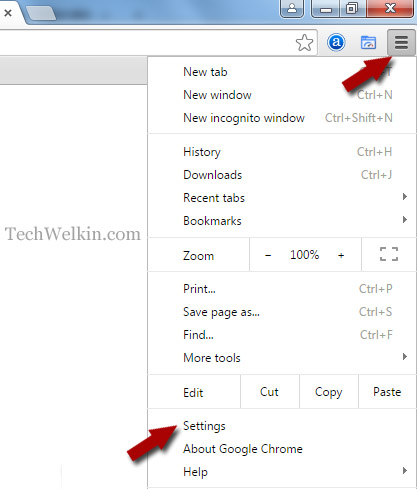 Google Chrome Settings Option.