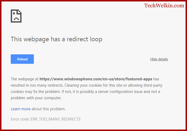 "This Webpage has a Redirect Loop" error in Google Chrome.