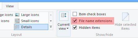 Show or hide file extensions in Windows 8.