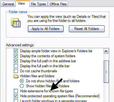 Show or hide file extensions in Windows.