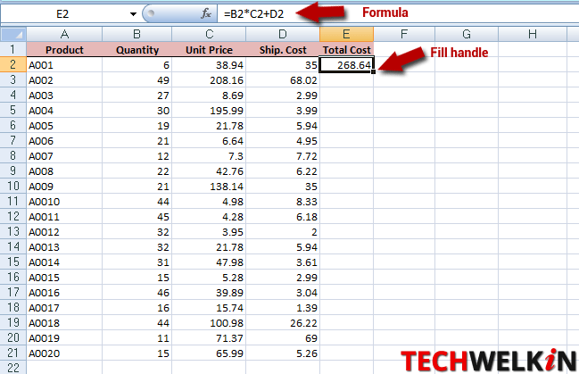 auto fill handle in excel