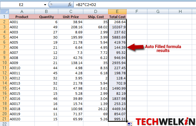 Auto fill results after dragging fill handle