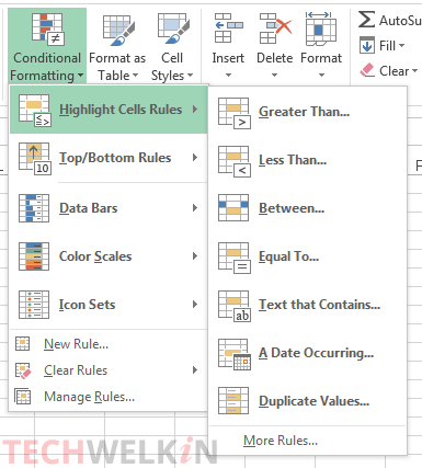 Conditional Formatting menu in Excel