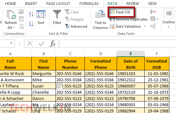 where is flash fill on mac excel 2016