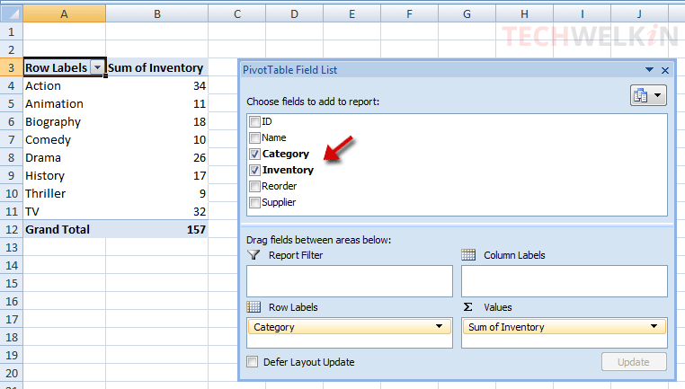 Adding fields in a Pivot Table