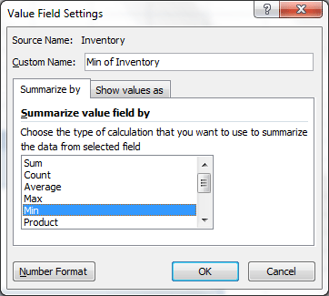 Value Field Settings dialog box.