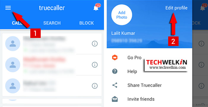 Edit TrueCaller profile to change wrong name.