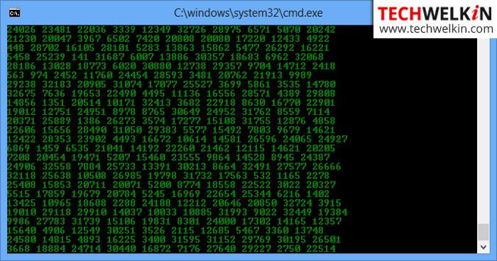 Notepad Code to create matrix like letter waterfall.