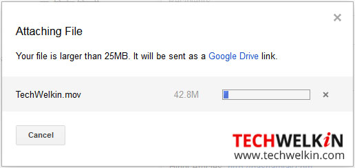 Files bigger than maximum gmail attachment size are uploaded in Google Drive.