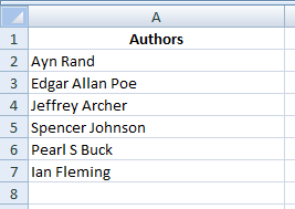 authors list in excel