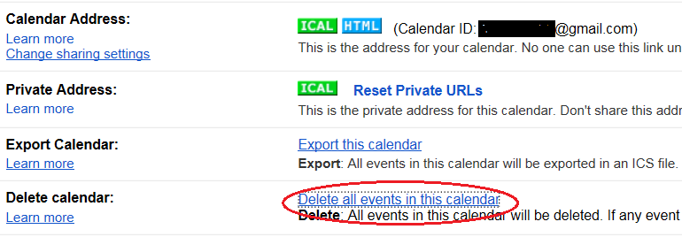 delete all events in Google calendar