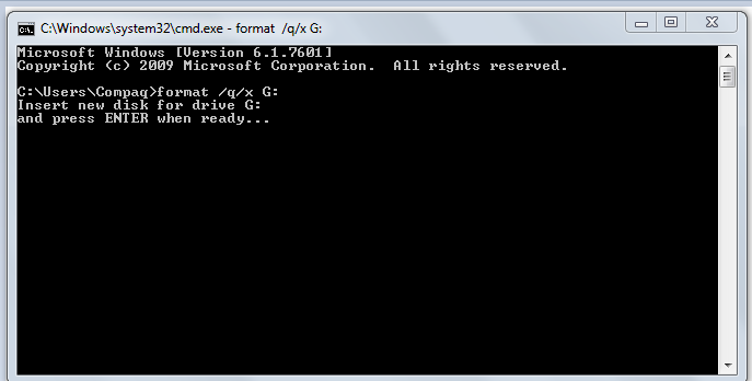 format pen drive using command prompt message screen