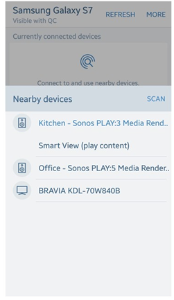 image showing list of devices detected by quick connect