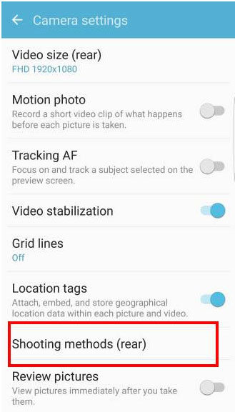 camera shooting method in samsung galaxy s7 mobile phone