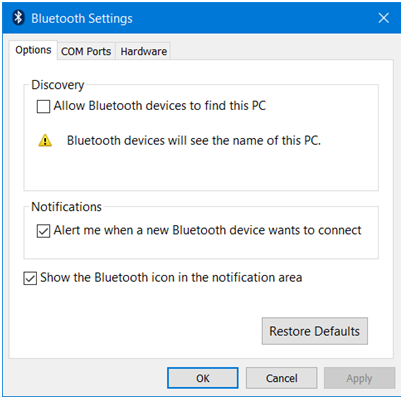 enable bluetooth windows 10