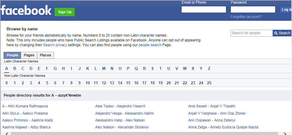 Facebook login search without Browse Facebook