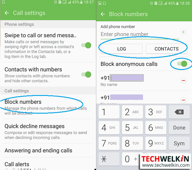 this image shows call blocking feature in Android dialer app