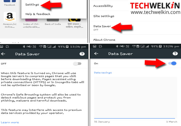 data saver option in Chrome browser.