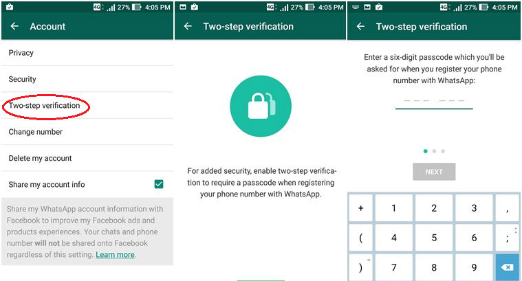 setting up two step verification in whatsapp
