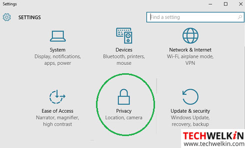 This image shows Privacy option in Microsoft Windows.