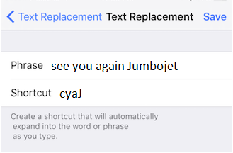 setting shortcut for phrases in Autocorrect of iPhone