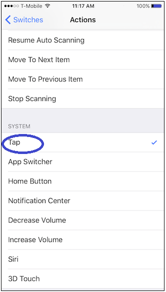 define switch actions for head tilt in iphone