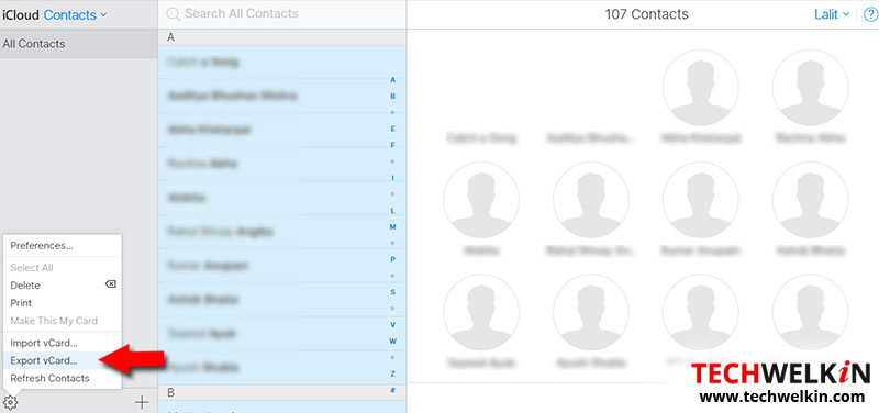 use icloud website to export iPhone contacts