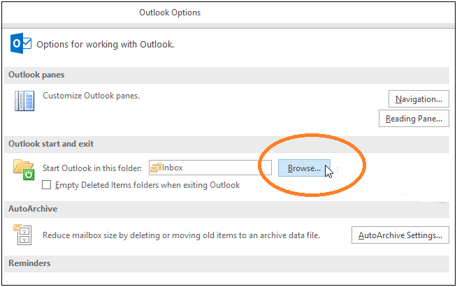 browse button on advanced outlook options
