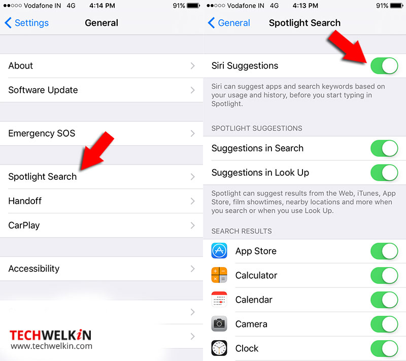 turn off siri app suggestions from spotlight search