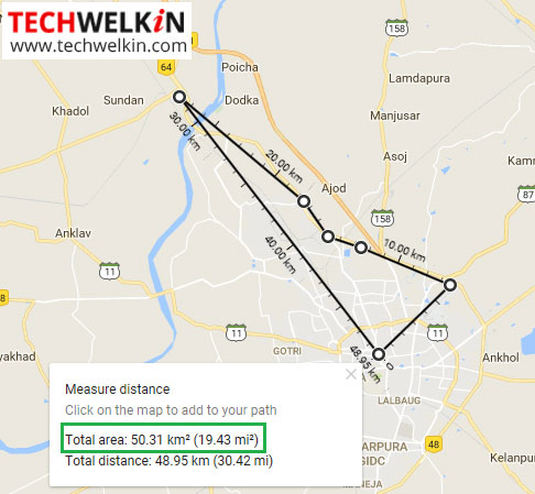 drawing circuit path on google maps to measure distance