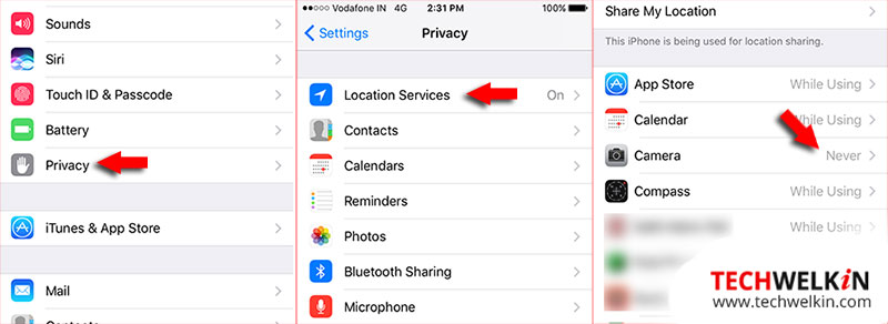 disable location services for camera in iPhone
