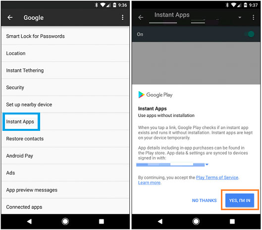 enabling instant apps in Android