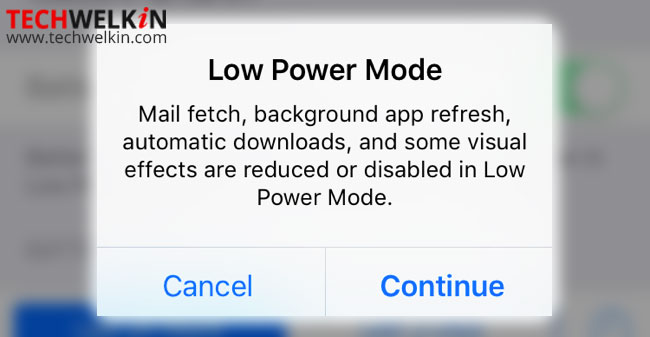 low power mode popup in iphone
